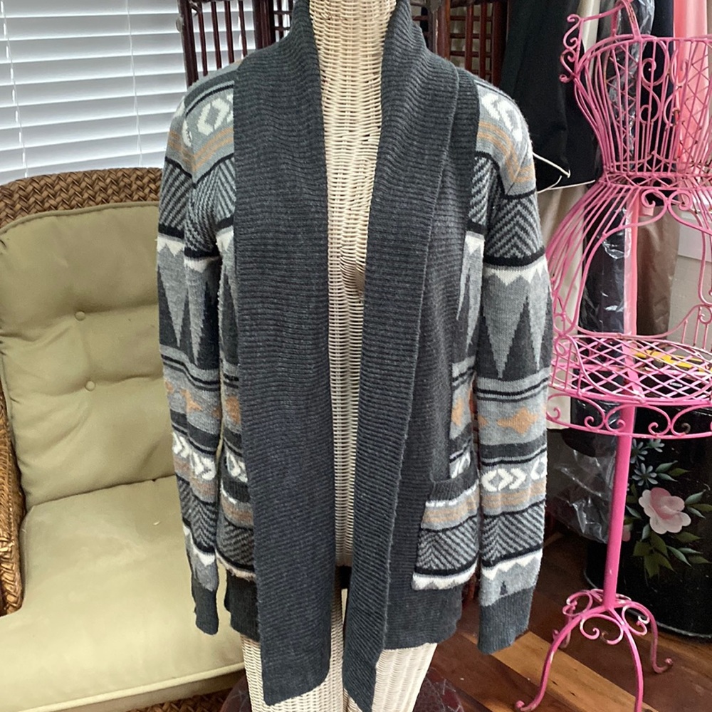 Open front gray and black cardigan Size S